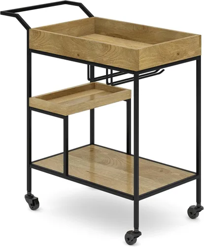 Miniatura 13 de SIMPLIHOME Simons - Carrito de barra de madera maciza de mango de 24 pulgadas de ancho, color natural, para sala de estar, comedor y cocina