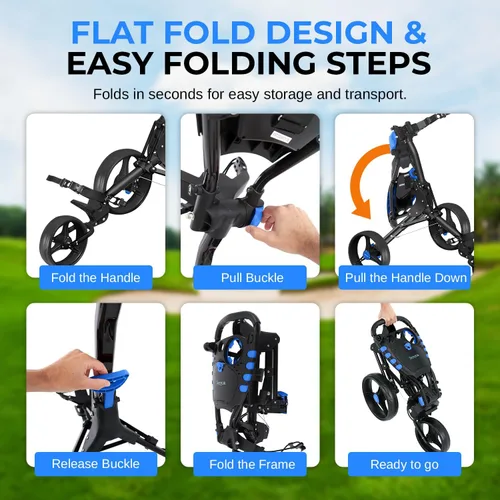 Miniatura 4 de SereneLife Carrito de golf de 3 ruedas, ultra ligero de aluminio plegable con asa ajustable, plegado rápido, tarjeta de puntuación de nueva versión