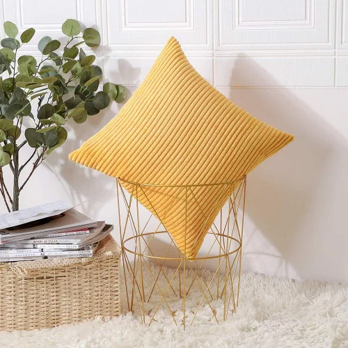 Miniatura 6 de Artscope Fundas de Almohada de Pana a Rayas Acogedoras Súper Suaves Decorativas Cuadradas Fundas de Almohada Fundas de Cojín para Sofá Sofá Amarillo