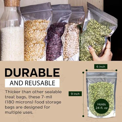 Miniatura 6 de 150 bolsas resellables de Mylar - 6 x 9 pulgadas - Bolsas con cierre hermético y termosellables - Bolsas de almacenamiento de alimentos de pie