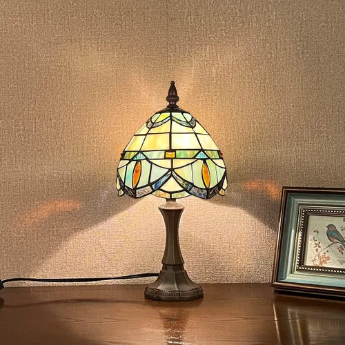 Miniatura 3 de Tiffany - Lámpara de mesa pequeña con vitrales, luz de mesa de estilo antiguo, lámpara de noche vintage para sala de estar, dormitorio, mesita