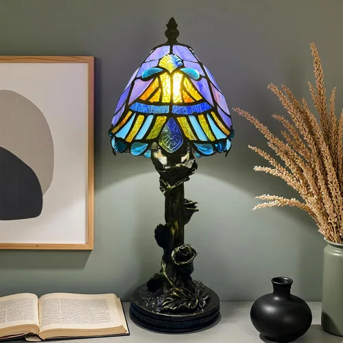 Miniatura 3 de Lámpara Pequeña Estilo Tiffany, Mini Lámparas Tiffany de Vidrio Emplomado Barroco Azul para Sala de Estar, Hogar, Dormitorio, Mesita de Noche