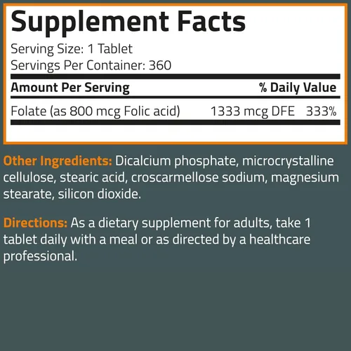 Miniatura 6 de Bronson El ácido fólico 800 MCG apoya el desarrollo prenatal, sin OMG, 360 tabletas