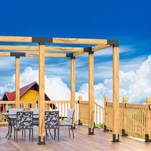 Miniatura 5 de Kit de pérgola para carpintería, 2 piezas, soportes para postes y vigas en T, soportes modulares para pérgola de tamaño modular para madera de 4 x