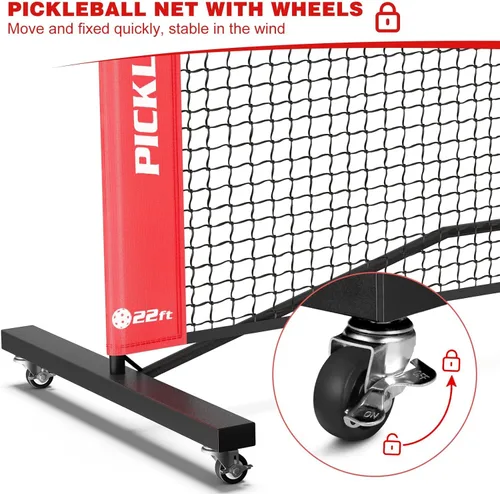 Miniatura 2 de Fostoy Portable Pickleball Net Set with Wheels, Regulation Size 22 FT & Half Court 11 FT, Steady Metal Frame Pickle Ball Net Set System with Carry