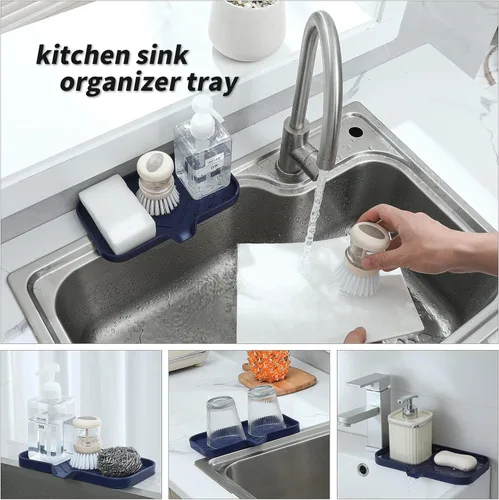 Miniatura 4 de MicoYang Jaboneras de baño de silicona con boquilla de drenaje, organizador de fregadero de cocina, soporte de esponja, bandeja de jabón para Azul