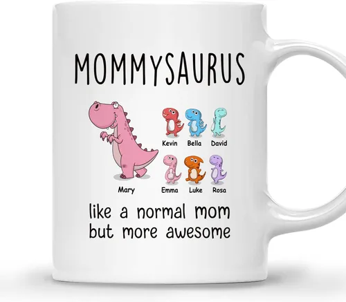 Miniatura 14 de Gossby Taza personalizada (1 niño) AUNTASAURUS Like a Normal Aunt but More Awesome - Taza de café para la abuela de parte de la nieta, nieto