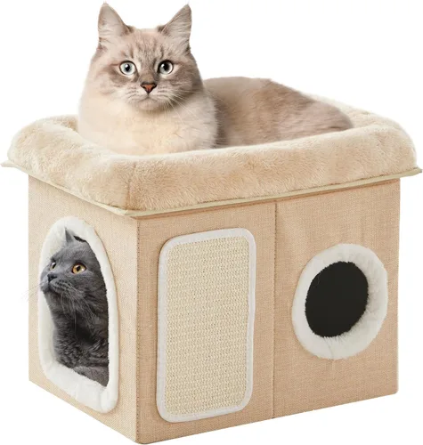 Miniatura 10 de WINDRACING Camas para gatos de interior - Casa extra amplia para mascotas y cama plegable para gatos con almohadilla para arañar, escondite