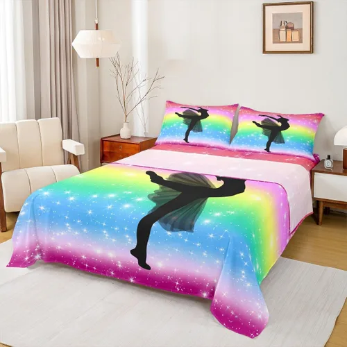 Miniatura 14 de Juego de sábana bajera ajustable de teñido anudado para niñas, juego de ropa de cama con diseño de arco iris degradado de arcoíris, lindo juego