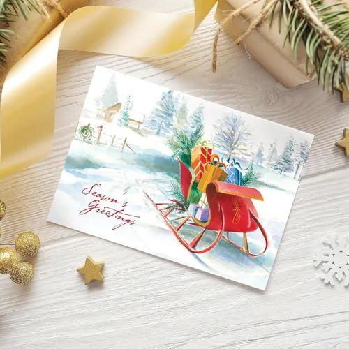 Miniatura 4 de Canopy Street Obra maestra de tarjetas navideñas de trineo / Juego de 16 tarjetas de fiesta en caja con sobres rojos a juego / Tarjetas navideñas