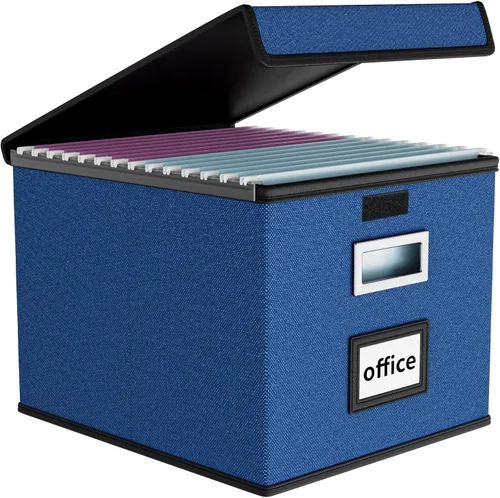 Miniatura 34 de Caja Organizadora de Archivos con Tapa, Caja Organizadora Plegable de Cuero Sintético para Carpetas Colgantes con Rieles de Plástico, Cajas (cuero)