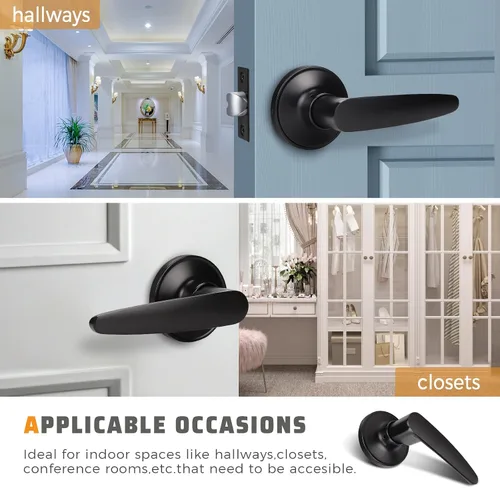 Miniatura 3 de KNOBWELL Paquete de 10 manijas modernas para puerta interior color negro mate, pomo de puerta de armario con palancas rectas (sin bloqueo)