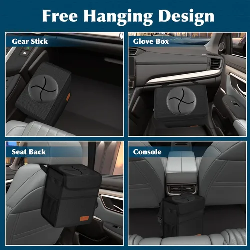Miniatura 6 de Femuar Cubo de basura para automóvil a prueba de fugas con tapa, impermeable, para SUV, bolsa de basura plegable y portátil, color negro