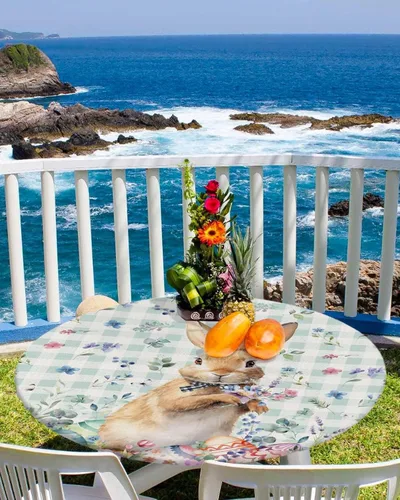 Miniatura 27 de SEVENBABU Mantel redondo de 36 a 44 pulgadas, mantel redondo de vinilo ajustable con borde elástico para fiestas al aire libre, color aguamarina