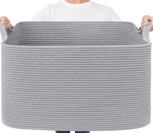 Miniatura 14 de Goodpick Cesta Grande de Almacenamiento de Juguetes, Cestas de Cuerda de Algodón Gris Contenedor de Almacenamiento de Juguetes para Bebé, Niños