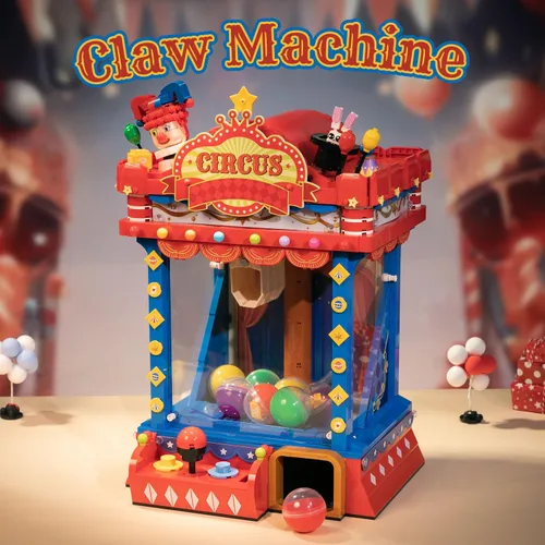 Miniatura 2 de PANTASY Kit de Construcción de Máquina de Garra de Circo Retro, Modelo de Bloques de Máquina Arcade Estilo Arcade con Luces y Música, Set
