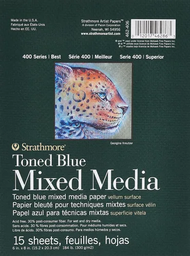 Strathmore 400 Serie, Bloc de Dibujo para Técnica Mixta Tono Azul 6"X8" - 15 Hojas - 62462406 Azul Tonificado