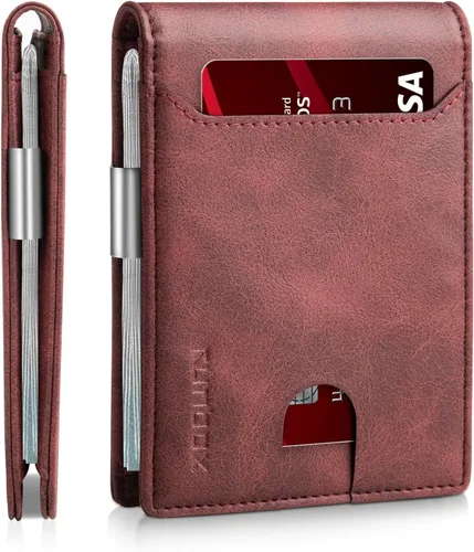 Miniatura 35 de RUNBOX - Carteras delgadas para hombre, cartera de piel con pinza para el dinero, cartera de bolsillo frontal con bloqueo RFID, tarjetero