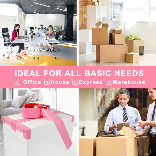 Miniatura 8 de BOMEI PACK Cinta de embalaje rosa con dispensador, 2.4 mil 1.88 pulgadas x 60 yardas, 6 rollos de repuesto de cinta de caja de color para mudanza