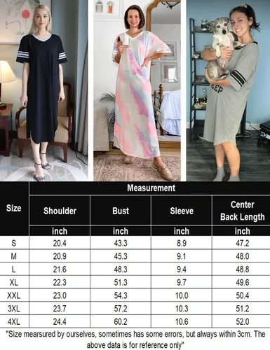 Miniatura 5 de Ekouaer Camisón largo con cuello en V para mujer, ropa de dormir de gran tamaño, vestido de dormir suelto S-4XL