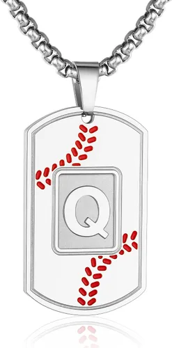 Miniatura 56 de A-Z Collar con etiqueta de perro para hombre, dije de béisbol, cadena de acero inoxidable de 22 + 2 pulgadas, regalo de joyería personalizado