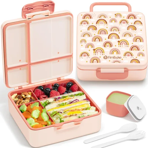 Miniatura 9 de Fimibuke Lonchera Bento para niños, a prueba de fugas, con 4 compartimentos, sin BPA, apta para lavavajillas, con utensilios, tamaños de porciones