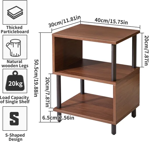 Miniatura 3 de Aibiju Mesita de Noche Minimalista Ligera - Nogal Mesa Auxiliar Pequeña con Almacenamiento Abierto, Mesa Auxiliar Pequeña para Dormitorio, Nogal