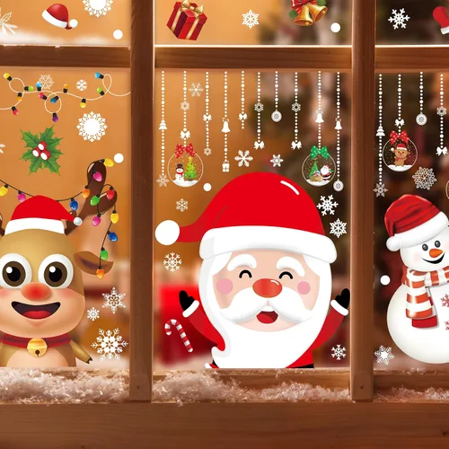 Miniatura 4 de Calcomanías de Navidad para ventana, de doble cara, copos de nieve, calcomanías para ventana de vidrio, Navidad, vacaciones, hogar, oficina, escuela