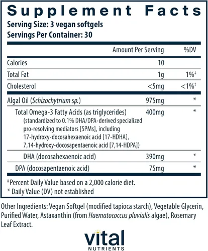Miniatura 2 de Vital Nutrients Ultra Pure Vegan Omega SPM+ - Suplemento de omega-3 para mediadores de resolución profesional especializados veganos (SPM) - Alivio