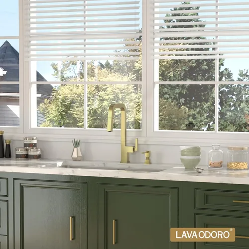 Miniatura 2 de Lava Odoro Dispensador de jabón para fregadero de cocina, dispensador de jabón dorado para fregadero, moderno y cuadrado integrado para fregadero