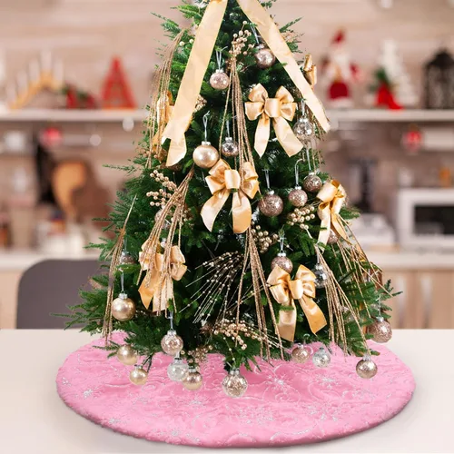 Miniatura 28 de Falda de árbol de Navidad de felpa negra de 24 pulgadas, pequeña, de piel sintética gruesa, lujosa decoración navideña para Año Nuevo, decoración