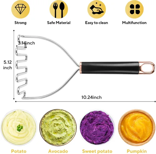 Miniatura 3 de Triturador de papas, triturador de papas, acero inoxidable, triturador de puré de papas resistente, herramienta profesional de cocina para frijoles