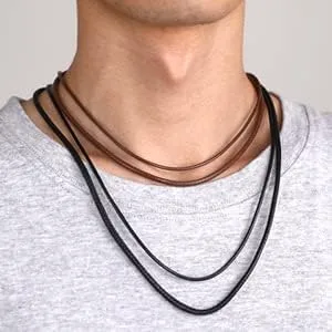 Miniatura 4 de U7 - Collar de cordón de cuero negro y marrón de 2mm 3mm con cierre de acero inoxidable personalizable, cadena de cuerda de cera tejida