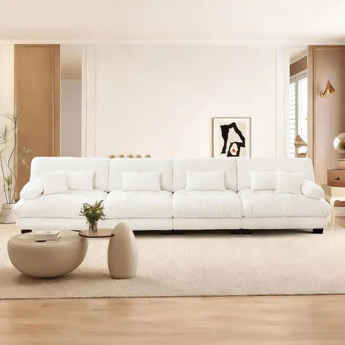 Miniatura 40 de Reposapiés Otomano Tapizado de Terciopelo con Cojín para Sofá Seccional Sofá 300 libras para Sala de Estar (Beige)