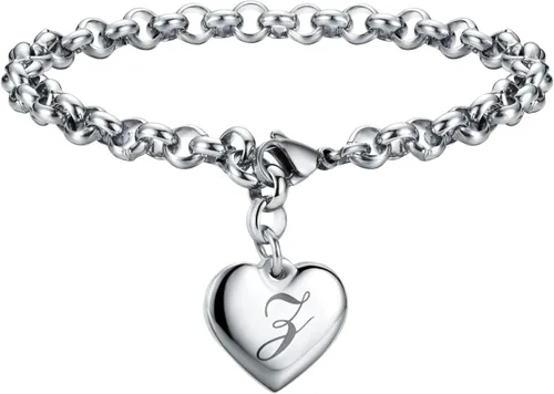 Pulseras de acero inoxidable y dije en forma de corazón con inicial, 26 letras del alfabeto para mujer, regalos para el Día del Amor y la Amistad