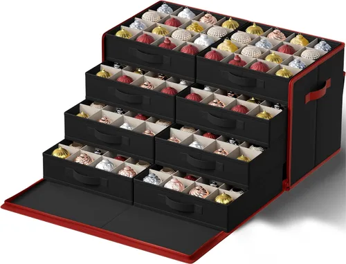 Miniatura 13 de SONGMICS Caja de almacenamiento de adornos navideños, con lateral abierto, contenedor de almacenamiento de Navidad apilable con tapa, 4 bandejas