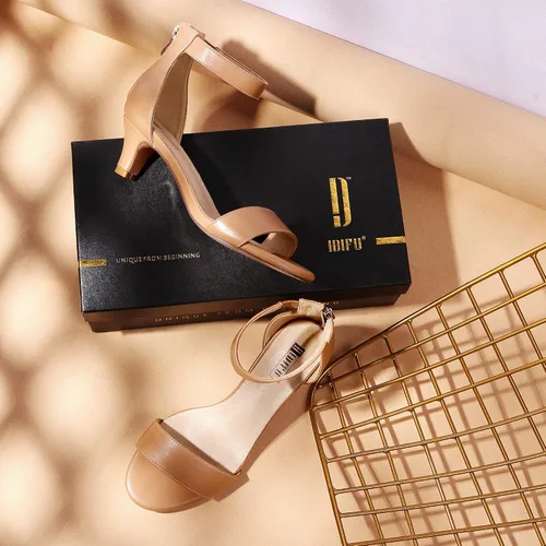 Miniatura 7 de IDIFU Kitten Heels for Women IN2 Low Heels Open Toe Ankle Strap Heeled Sandals Wedding Bridal Evening Prom Party Dress Shoes Womens Heels With Zipper