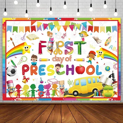 AIBIIN Telón de fondo de regreso a clases de 7 x 5 pies para niños, primer día de preescolar, jardín de infantes, decoración de fiesta, pizarra,