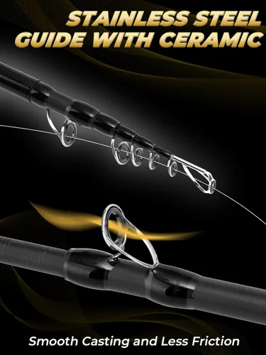 Miniatura 6 de Jenseits Travel Fishing Rod, Telescopic & 4-Piece Portable 24T Carbon Fiber Rod, Stainless Steel Guides w/Ceramic Inserts, Fast Action, Medium to