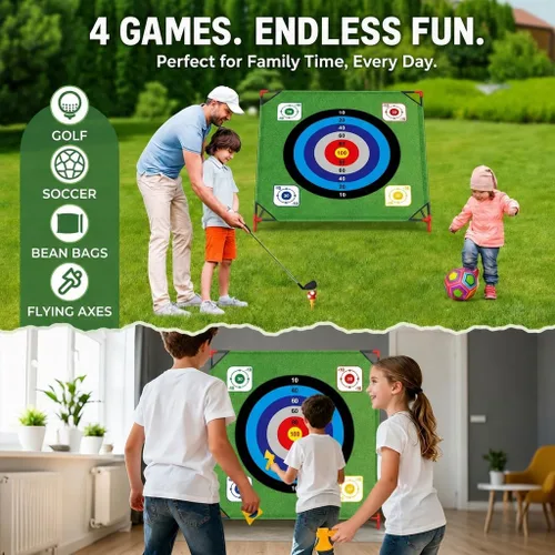 Miniatura 2 de Juego de astillado de golf, juego de batalla para niños y adultos, tapete gigante de 54 x 54 pulgadas con 16 bolas adhesivas, 8 bolsas de frijol, 6