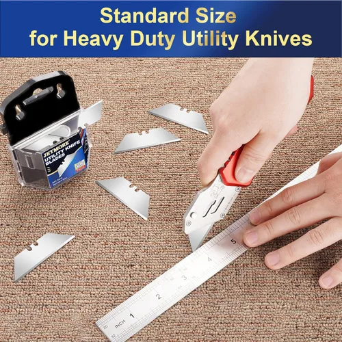 Miniatura 2 de JETMORE - Hojas de cuchillo utilitario, paquete de 50 hojas para cortador de caja, hoja de acero SK5 de alto carbono, hoja de tamaño estándar