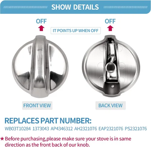 Miniatura 2 de Paquete de 5 perillas WB03T10284 para hornos GE, 191D5100, perillas de estufa compatibles con la gama GE, estufa, horno, reemplaza 1373043 AP4346312