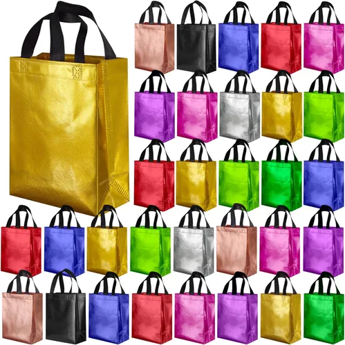 BLEWINDZ 100 bolsas de regalo reutilizables medianas con asas - Ideales para obsequios de fiestas y bolsas de compras (10 colores)