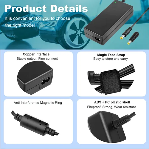 Miniatura 7 de Cargador de 42V 2A para scooter eléctrico 36V 10S, batería de iones de litio compatible con Hiboy S2 Pro, S2 Lite, S2 GOTRAX GXL V2, G2, G3, G4