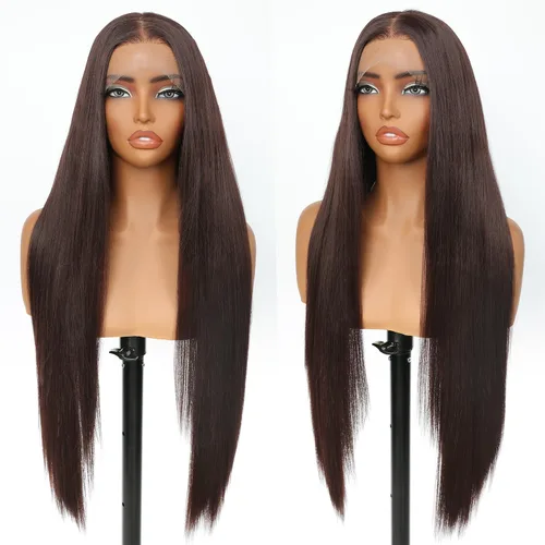 Miniatura 8 de SOKU 40" Super Long Straight Lace Front Wigs,13x6 Transparent Swiss Synthetic Lace Wig Pre Plucked,Natural Black Glueless Lace Front Wigs with Baby