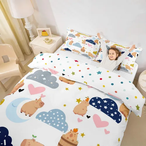 Miniatura 11 de Erosebridal Capybara - Juego de funda de edredón para dormitorio, 2 piezas, diseño de arco iris, tamaño individual, para niñas, funda de edredón