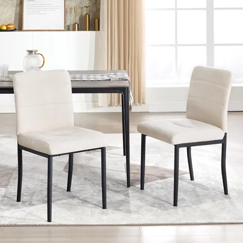 Juego de 2 sillas de comedor, modernas sillas de comedor Parsons de tela tapizada, sillas de cocina sin brazos con patas de metal y asiento