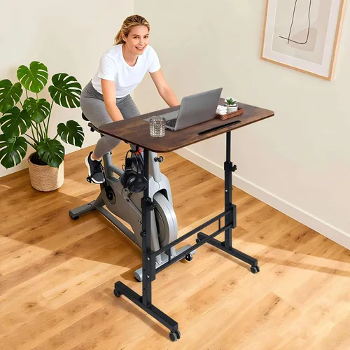 Miniatura 5 de Escritorio de pie ajustable con ruedas, escritorio portátil con ruedas, mesa pequeña para computadora portátil para oficina en casa, estación