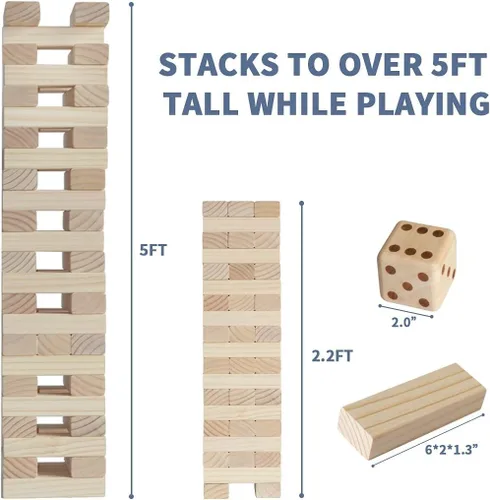 Miniatura 3 de Megwoz Juegos de torre de caída mediana para niños y adultos, 66 bloques de madera de pino de Nueva Zelanda apilados a 3.5 pies, juegos familiares