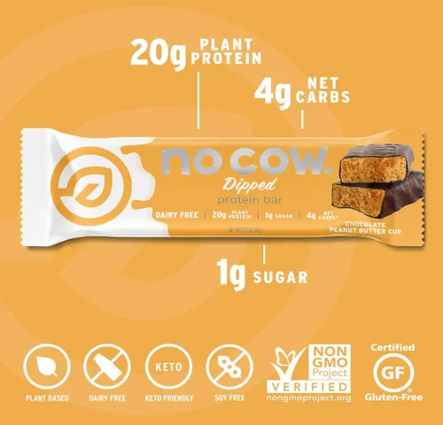 Miniatura 4 de No Cow - Barras de alto contenido en proteínas, paquete de variedad bañadas - Snack saludable, 20 g de proteína vegana, alto contenido en fibra